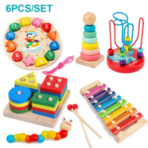 Montessori Wooden Toy Gift Set — Educational Puzzles & Activity Toys for Babies & Kids