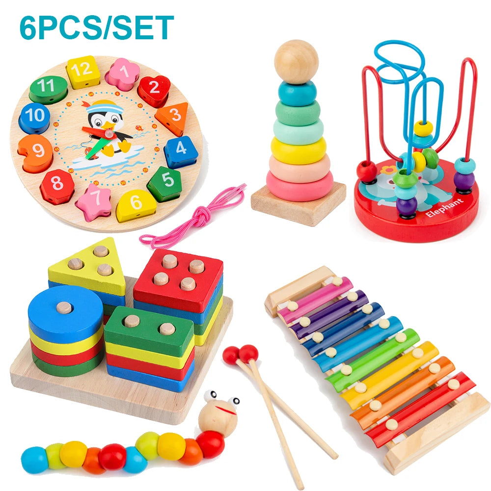 Montessori Wooden Toy Gift Set — Educational Puzzles & Activity Toys for Babies & Kids