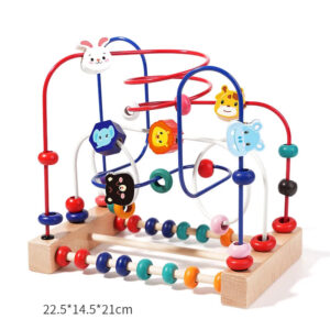 Montessori Wooden Bead Maze — Colorful Animal & Fruit Shape Sorting Educational Toy for Toddlers